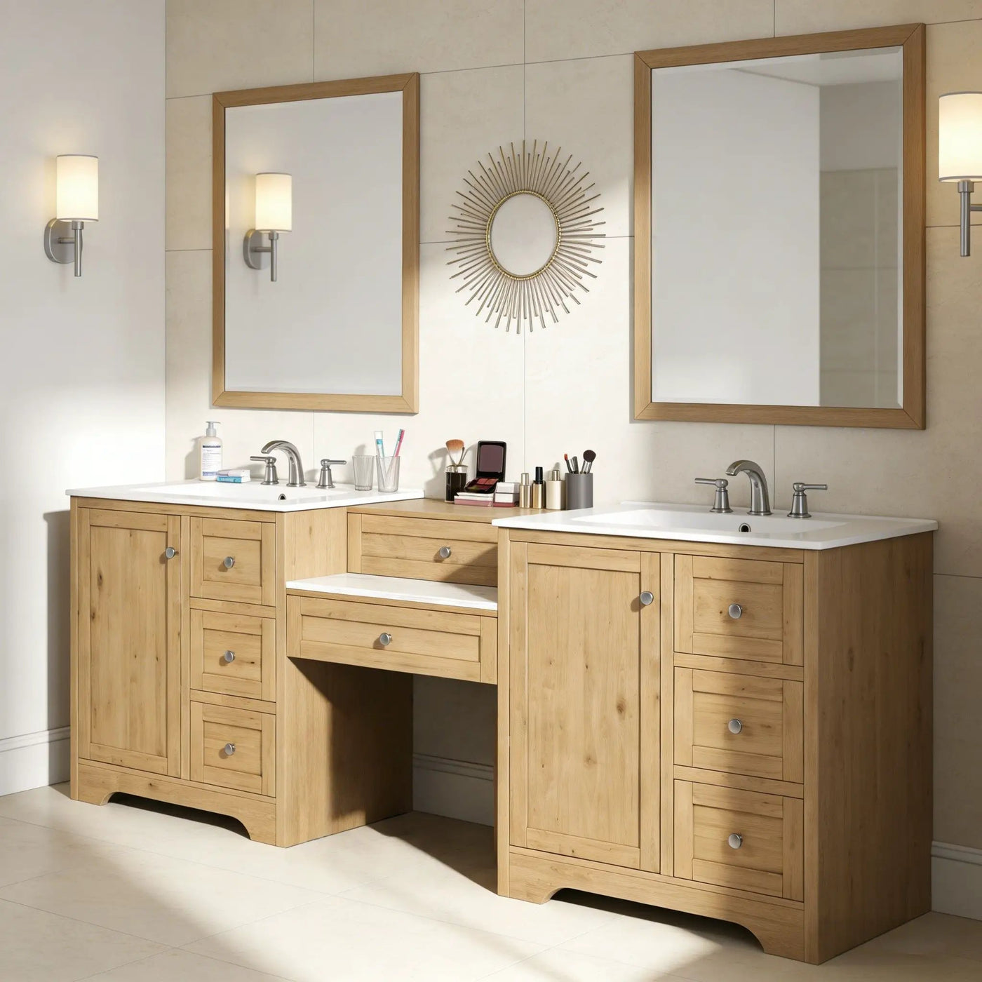 Double Sink Bathroom Vanity With Countertop, 2 Ceramic Sinks, 6 Drawers by HouseOfZazla