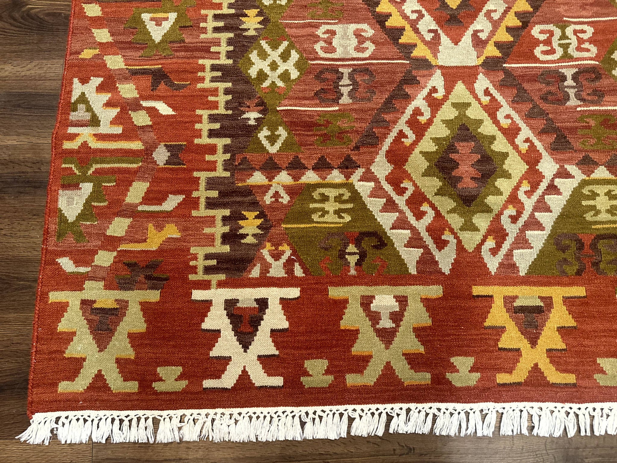 Turkish Kilim Rug 8x10, Geometric Design, Large Kilim Carpet by Jewel Rugs