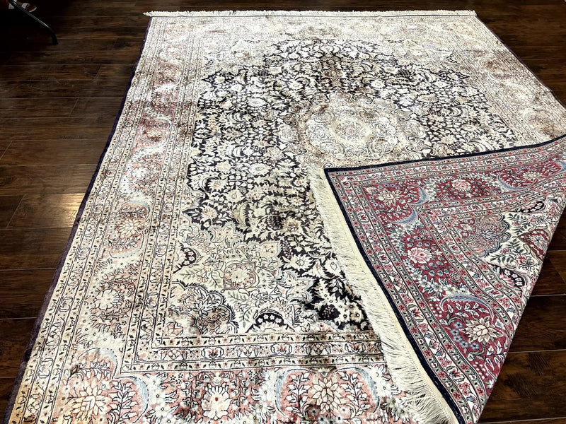 Silk Indian Kashmiri Rug 8x10, Floral Medallion, Indo Persian Carpet, Handmade Vintage Silk Rug by Jewel Rugs