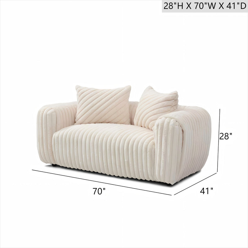White Boucle Stationary Loveseat with Plush Cushioning - White, photo 4 of 6
