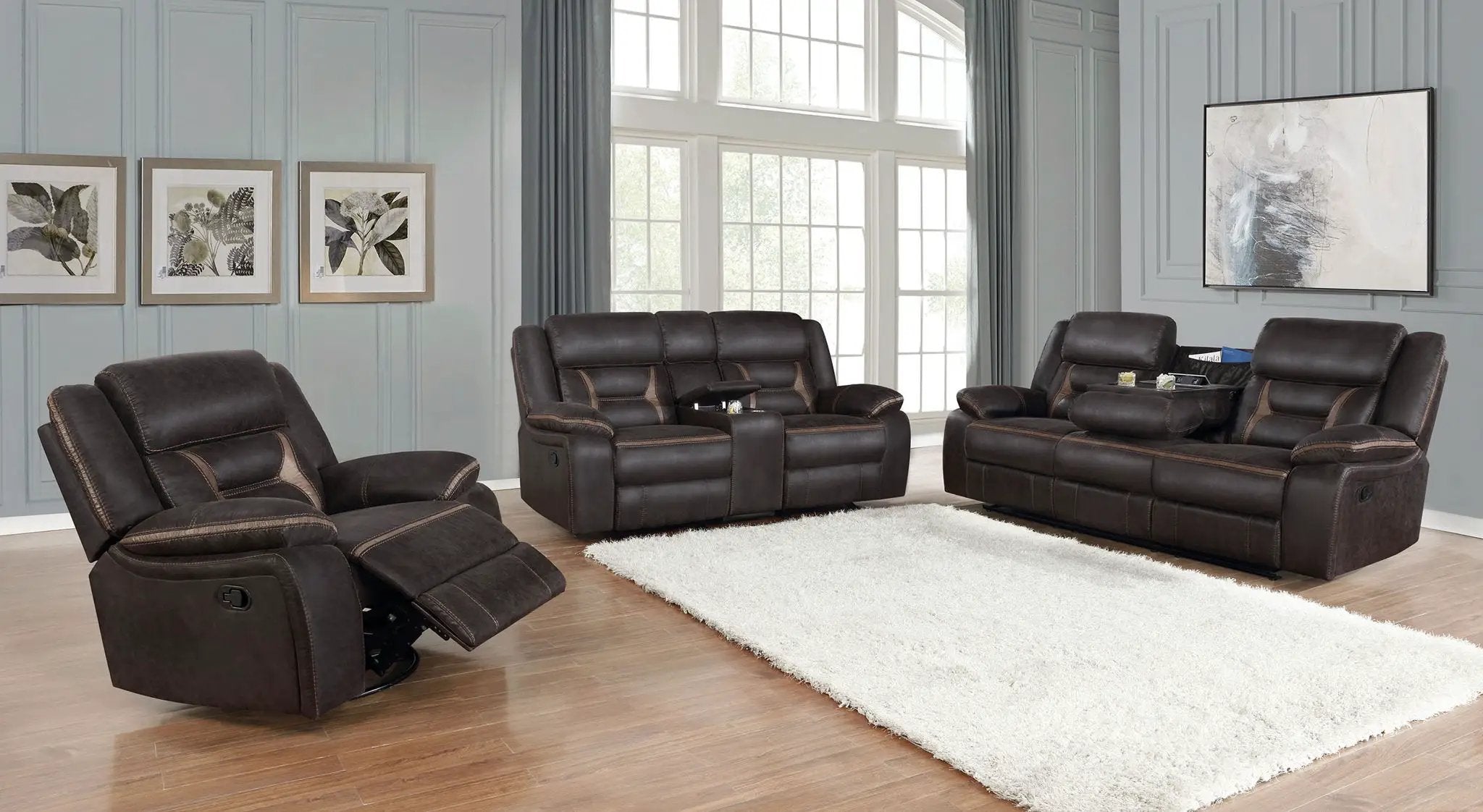 Greer 3-piece Upholstered Reclining Sofa Set Brown by Unique Piece Furniture