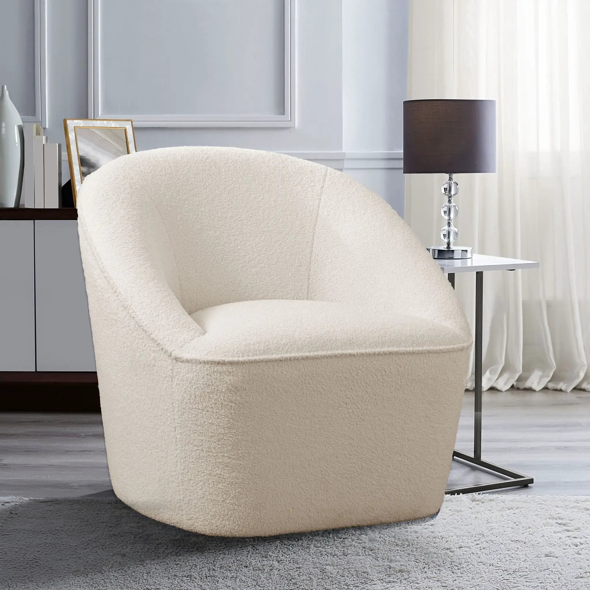 Anson - Swivel Chair With Soft Rounded Back - Off White by HouseOfZazla