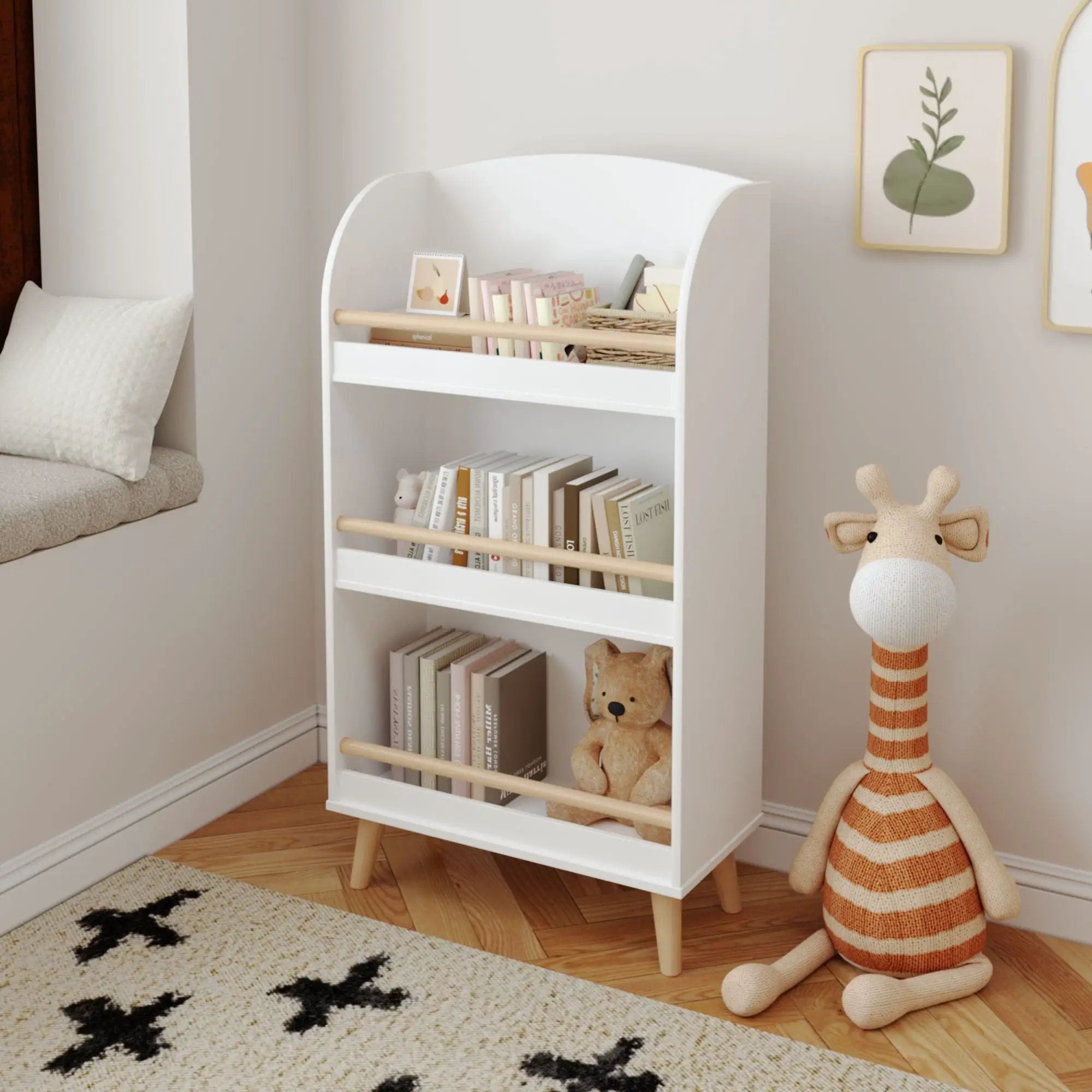 Bookshelf 3 Tier Book Organizer With Toy Storage - White by Unique Piece Furniture