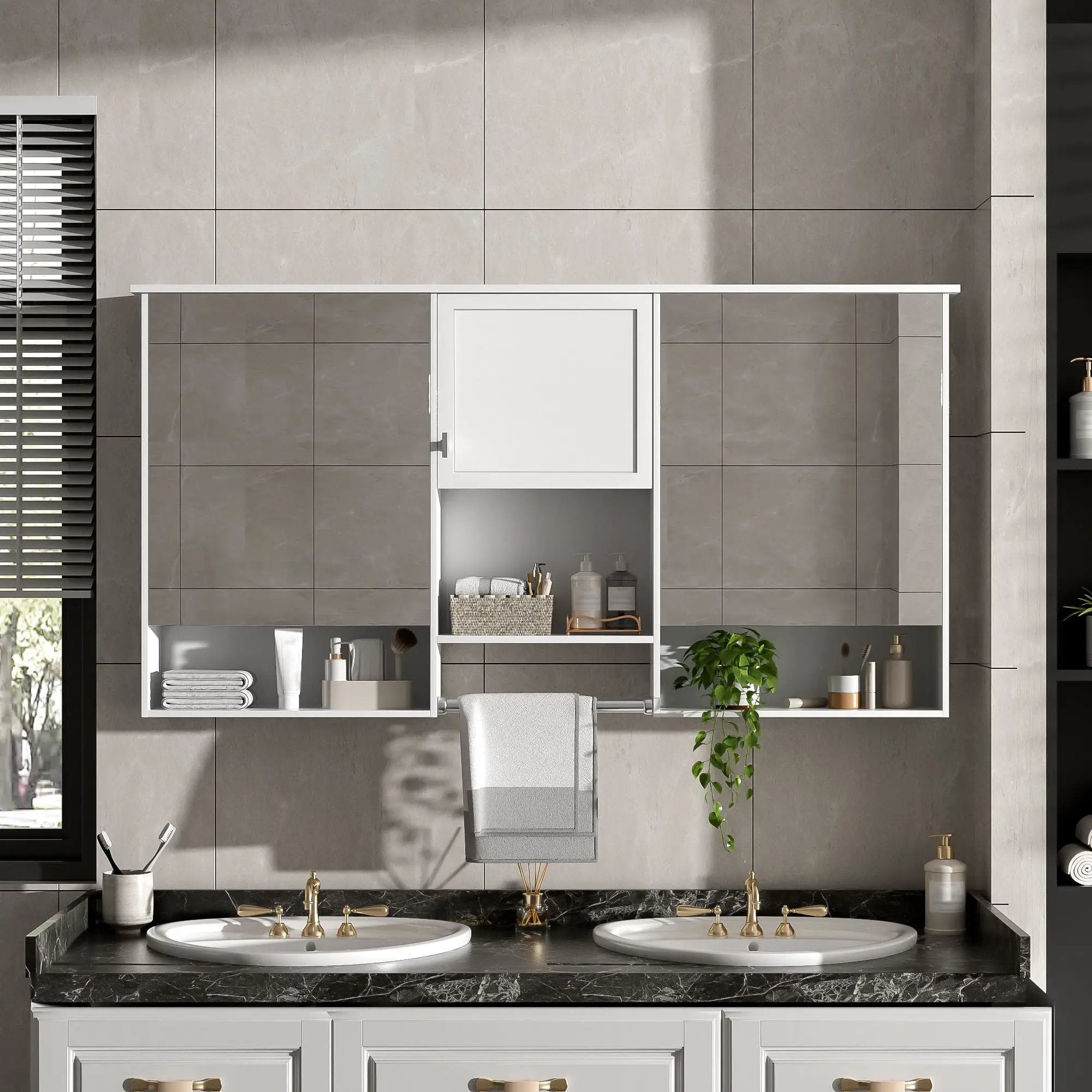 Wall-Mount 3-In-1 Mirror Cabinet With Adjustable Shelf, Soft-Closing Hinges, Rectangular Design - White by Unique Piece Furniture