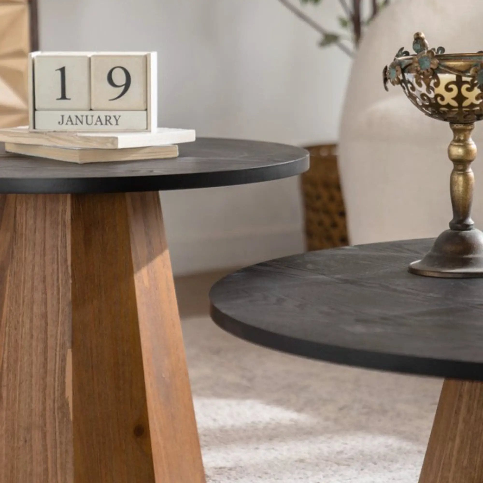 Round Coffee Table - Sturdy Pedestal Wooden Tea Table for Living Room by HouseOfZazla