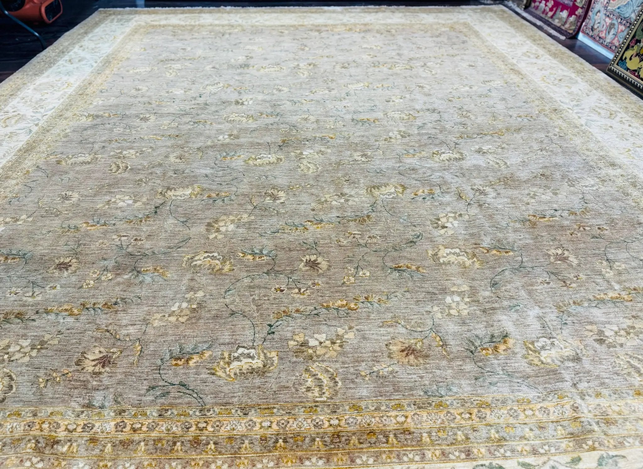 Palace Sized Rug 11x18, Handmade Wool Oversized Persian Carpet 11 x 18 ft, Gray-Taupe, Beige-Cream, Floral, Large Hand Knotted Area Rug by Jewel Rugs