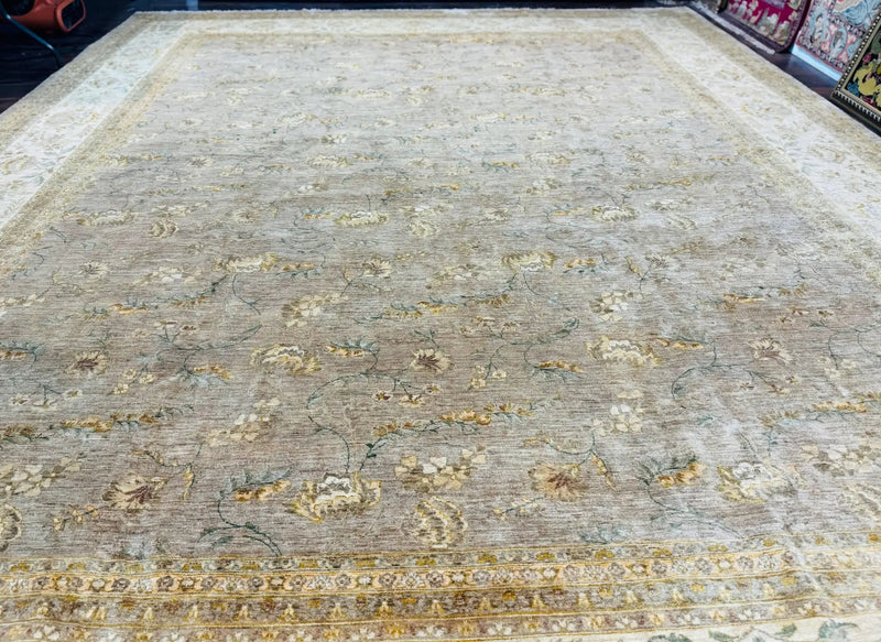 Palace Sized Rug 11x18, Handmade Wool Oversized Persian Carpet 11 x 18 ft, Gray-Taupe, Beige-Cream, Floral, Large Hand Knotted Area Rug by Jewel Rugs