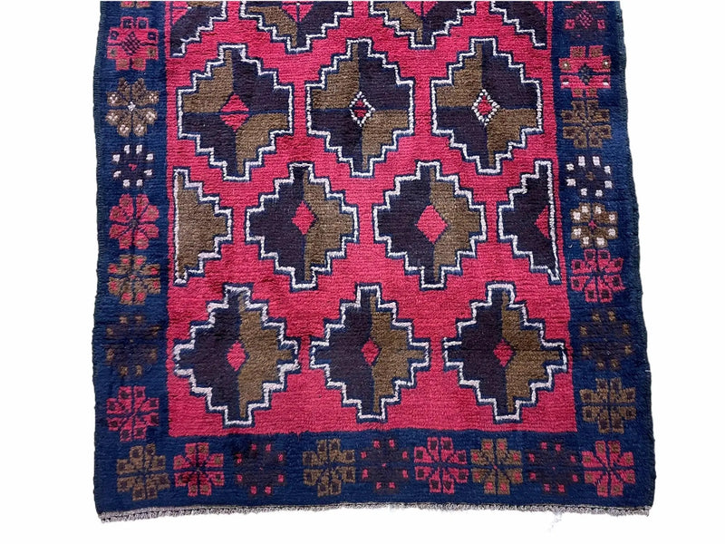 3' X 4' 7" Vintage Handmade Tribal Wool Rug Balouchi Rug Afghan Rug Red Brown by Jewel Rugs