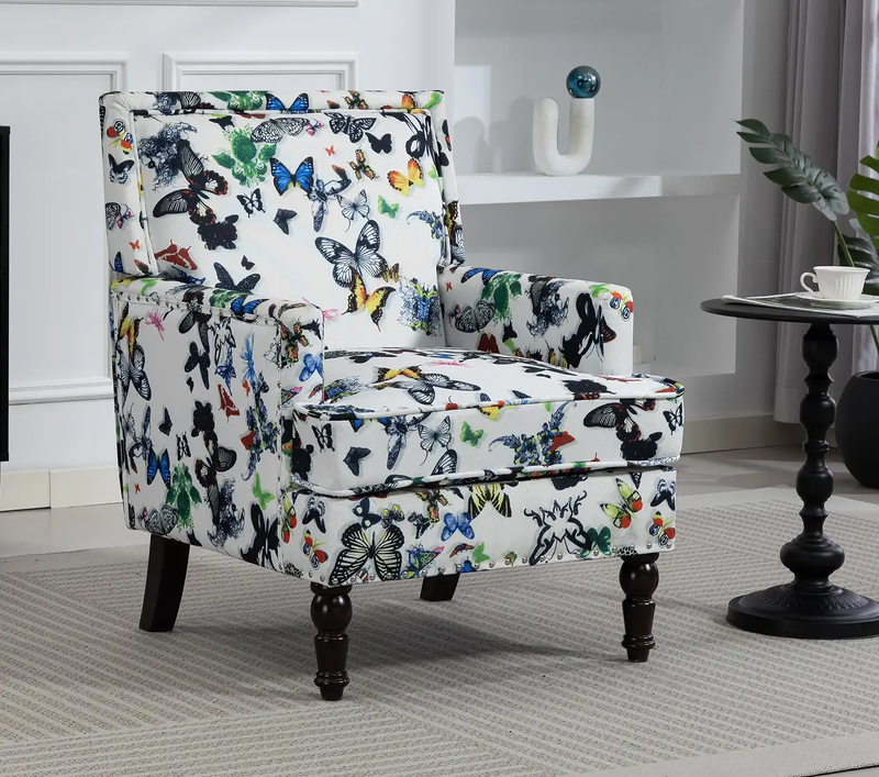 Upholstered Accent Chair - Vintage Armchair with Solid Wood Legs by HouseOfZazla
