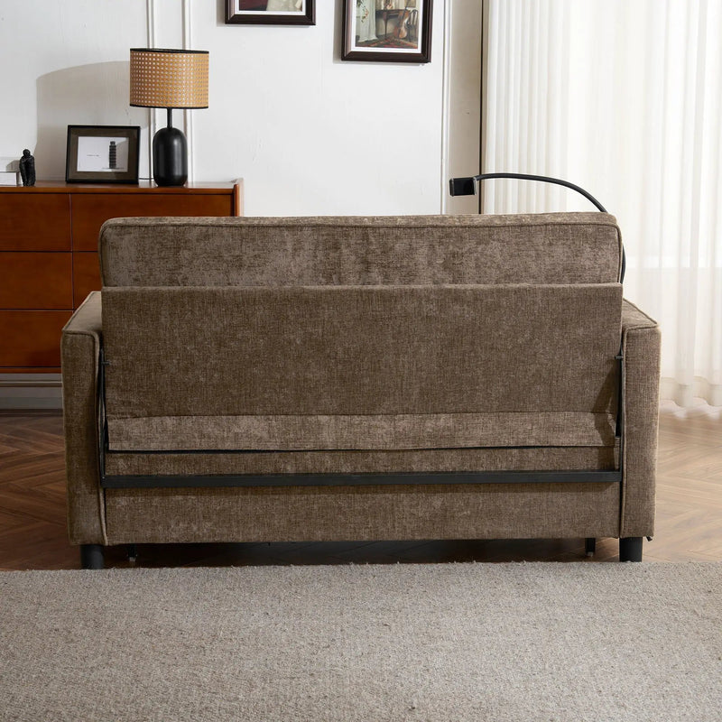 Pull-Out Sleeper Sofa With Reversible Backrest Cushion, Side Pockets, 2 USB Ports And A Phone Holder For Living Room by HouseOfZazla