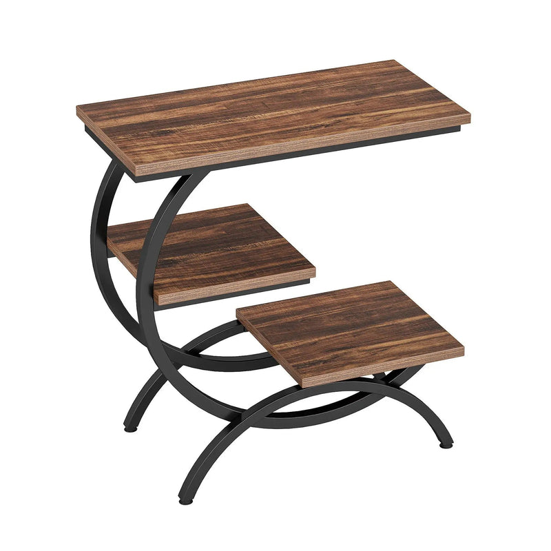 C-Shaped 3 Tier Side Table - Rustic Brown by HouseOfZazla