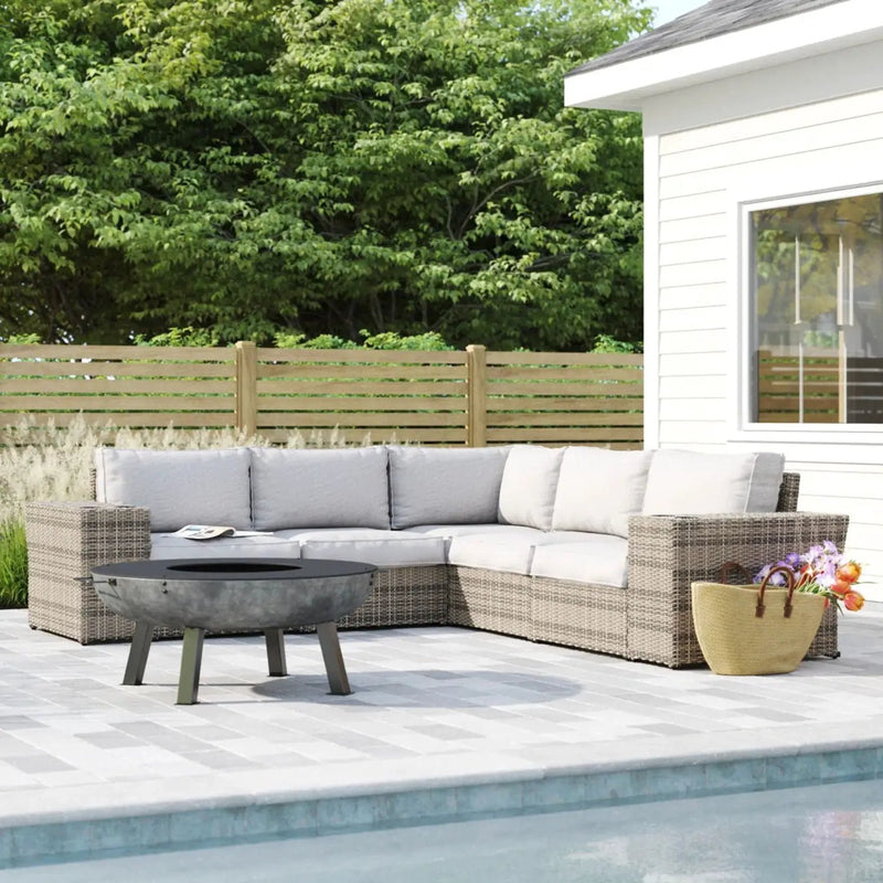 Wide Outdoor Wicker Patio Sectional With Cushions & Reversible Design - Gray by Unique Piece Furniture