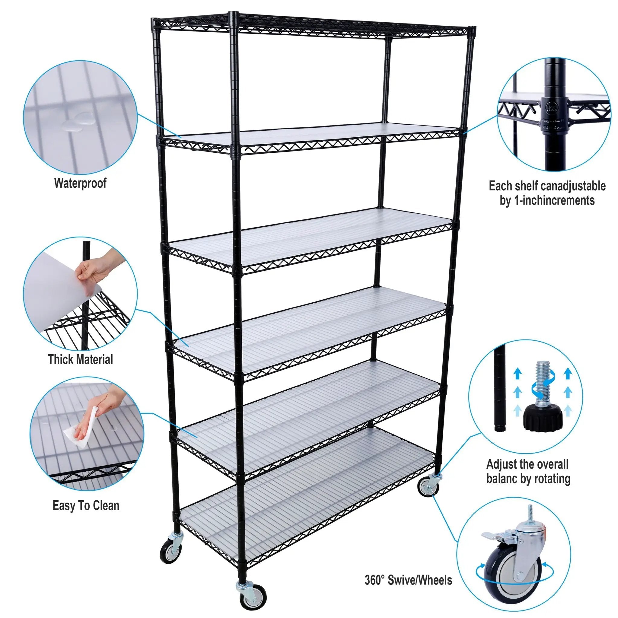 6 Tier 6000Lbs Capacity Nsf Metal Shelf Wire Shelving Unit, Heavy Duty Adjustable Storage Rack With Wheels & Shelf Liners For Commercial Grade Utility Steel Storage Rack by HouseOfZazla