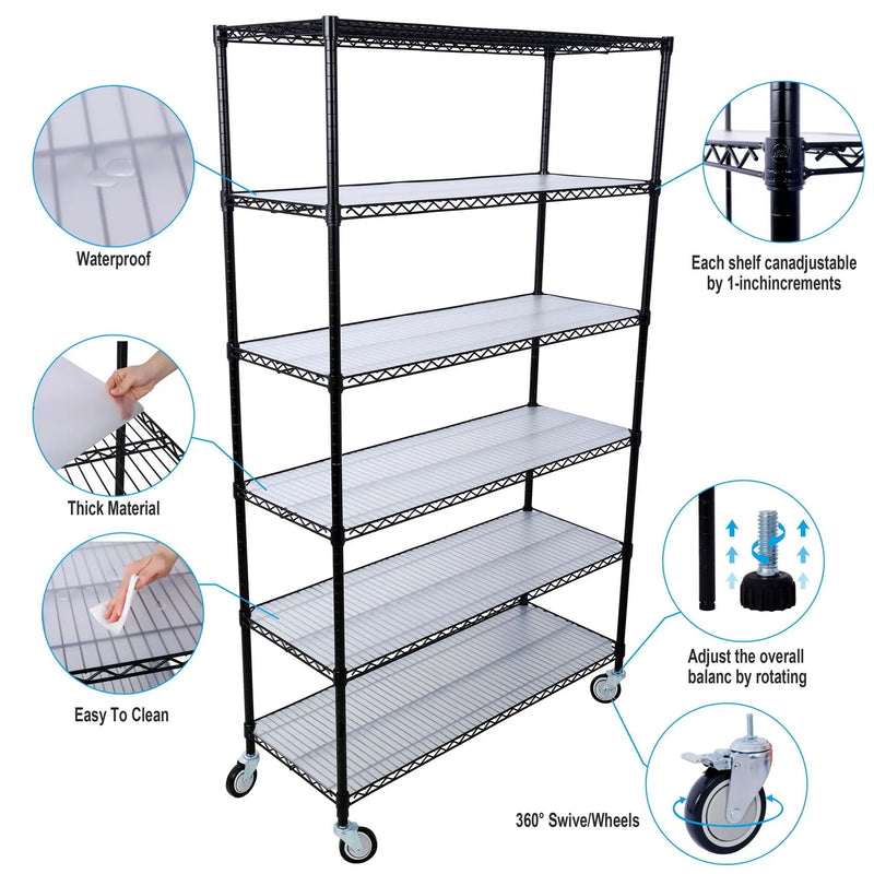 6 Tier 6000Lbs Capacity Nsf Metal Shelf Wire Shelving Unit, Heavy Duty Adjustable Storage Rack With Wheels & Shelf Liners For Commercial Grade Utility Steel Storage Rack by HouseOfZazla
