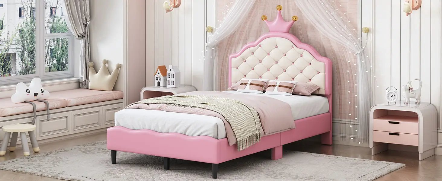 Lovely Crown Fantasy Princess Bed With Tufted Headboard by HouseOfZazla
