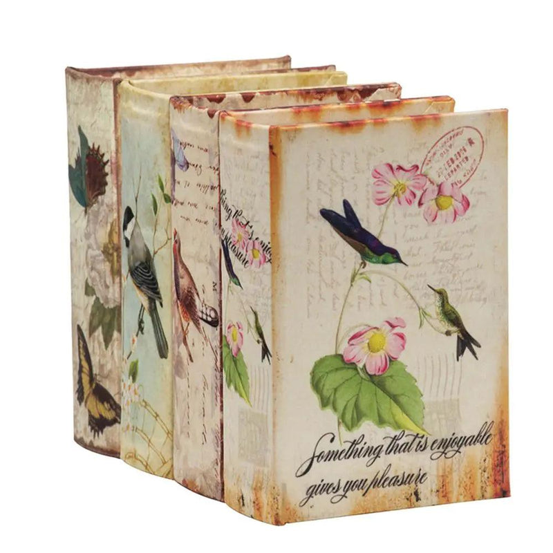 Book Boxes With Birds, Flowers, And Handwriting Design (Set of 4) - Multi by Unique Piece Furniture