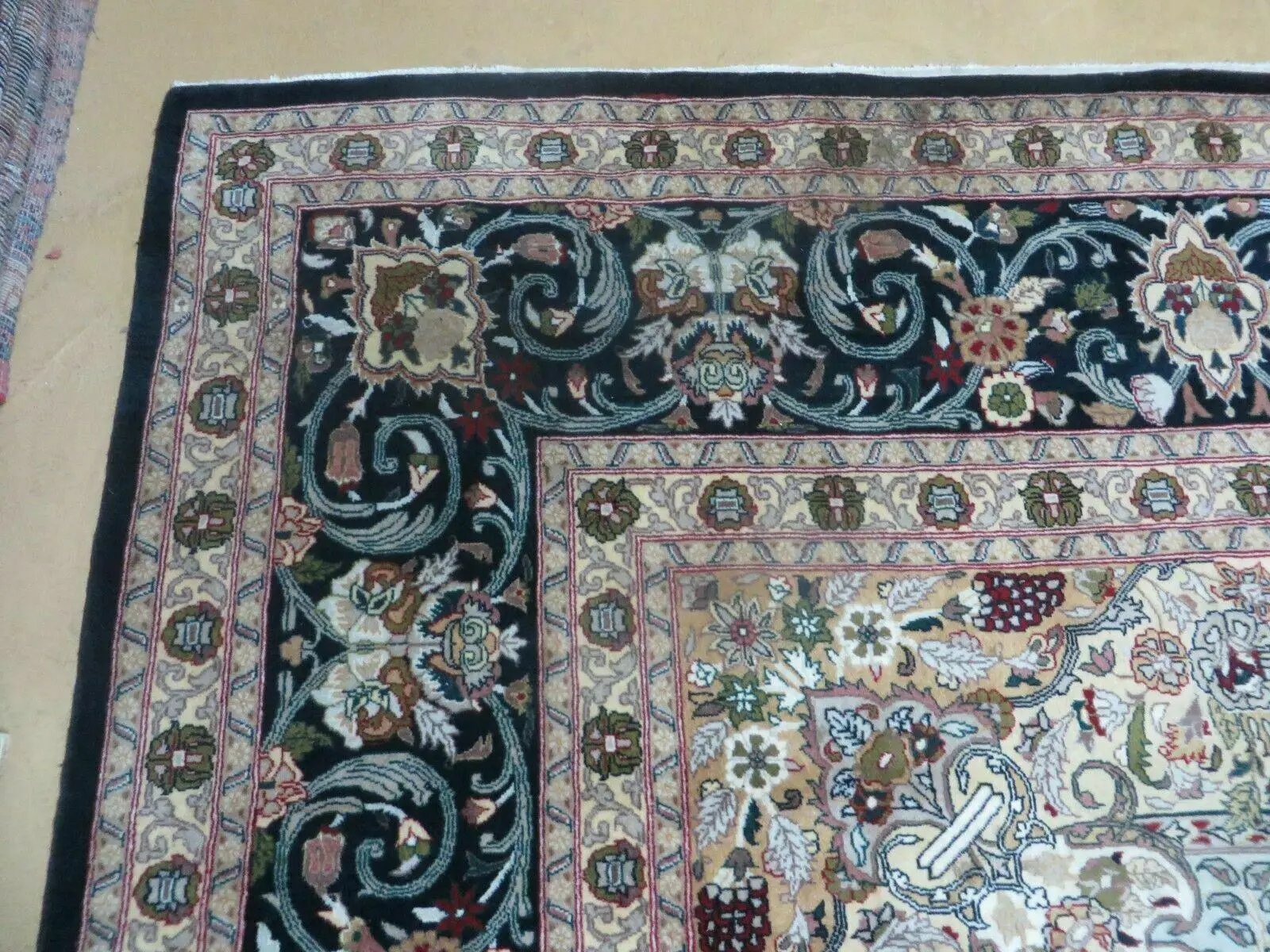 Beautiful Sino Persian Rug 9x12, Elegant High Quality Handmade Wool Oriental Carpet, Medallion with Corner Design, Floral, Black and Ivory by Jewel Rugs