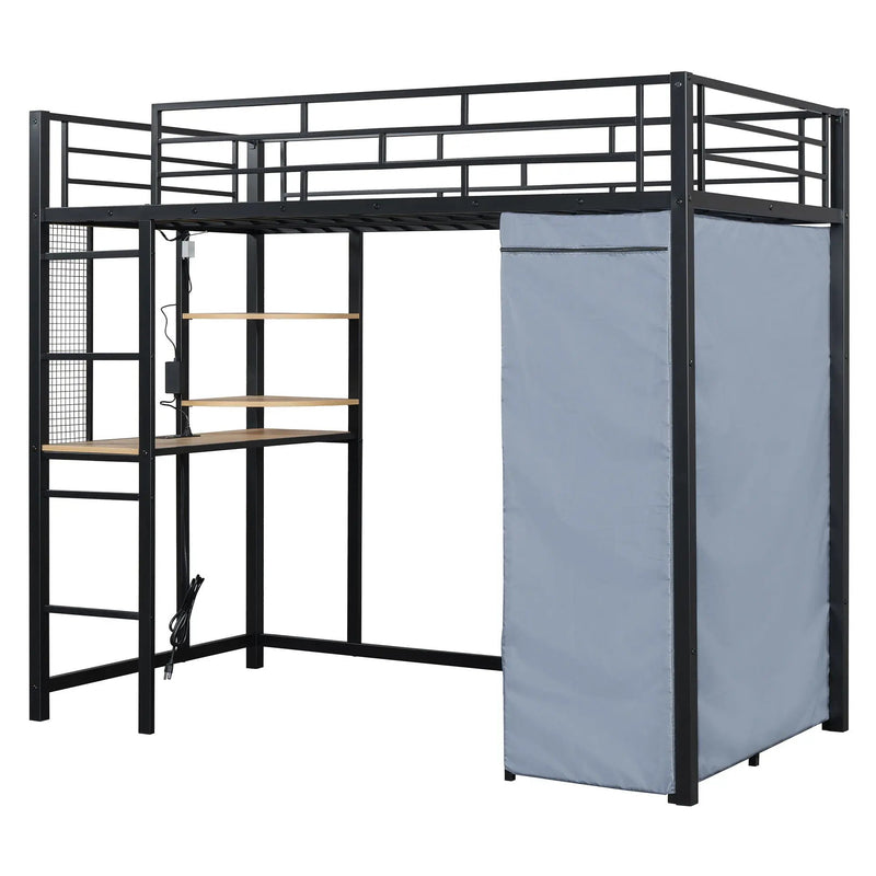 Loft Bed With Desk, Shelves, Power Outlet, LED Light And Wardrobe by HouseOfZazla