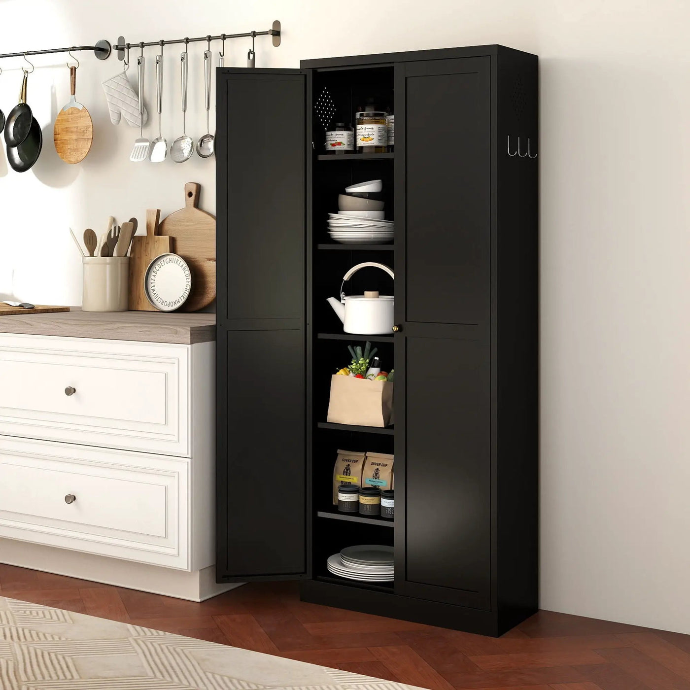 Kitchen Pantry Cabinet With 4 Adjustable Shelves, Heavy Duty Freestanding Organizer by HouseOfZazla