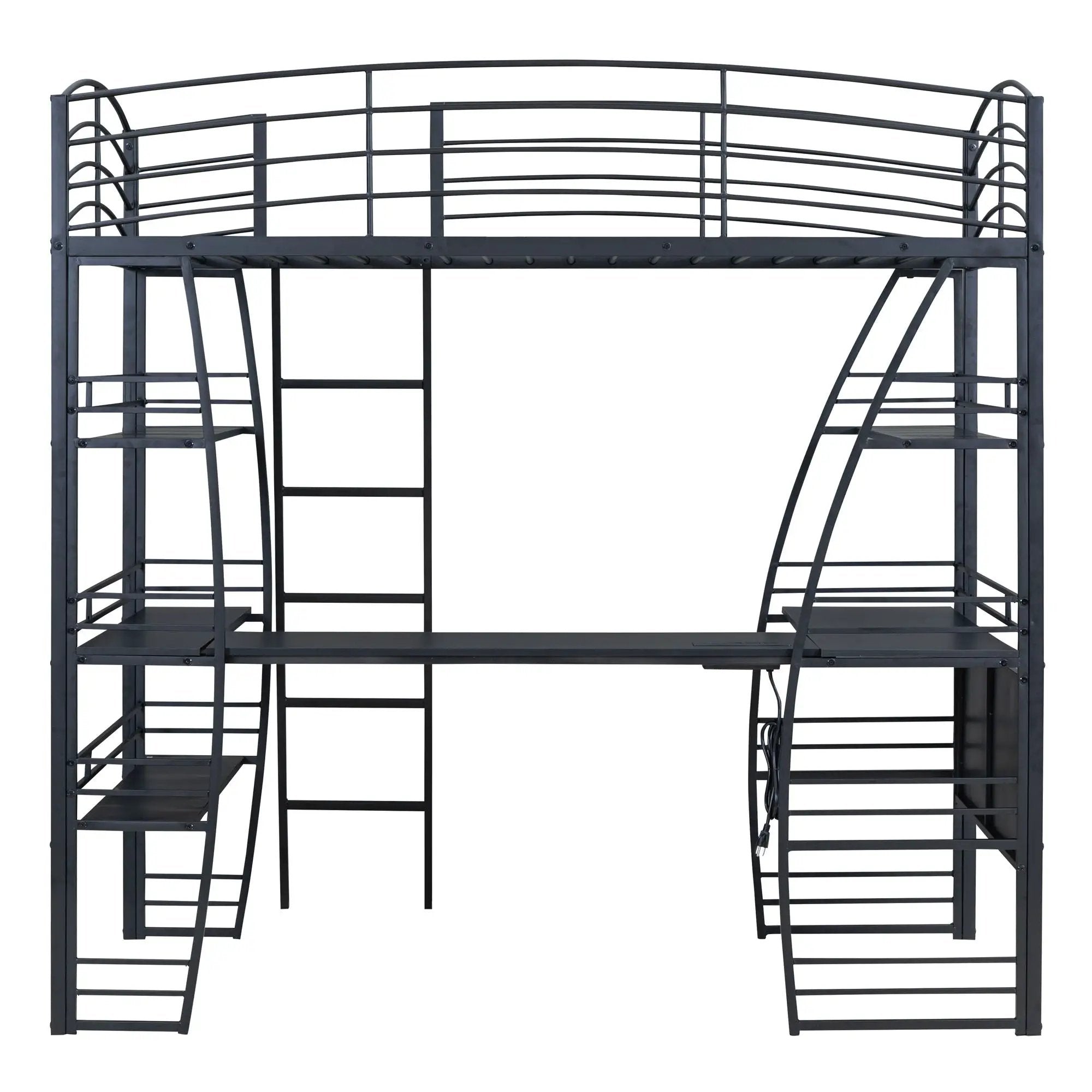 Loft Bed With 4 Layers Of Shelves And L-Shaped Desk, Stylish Metal Frame Bed With A Set Of Sockets, USB Ports And And Wireless Charging by Unique Piece Furniture
