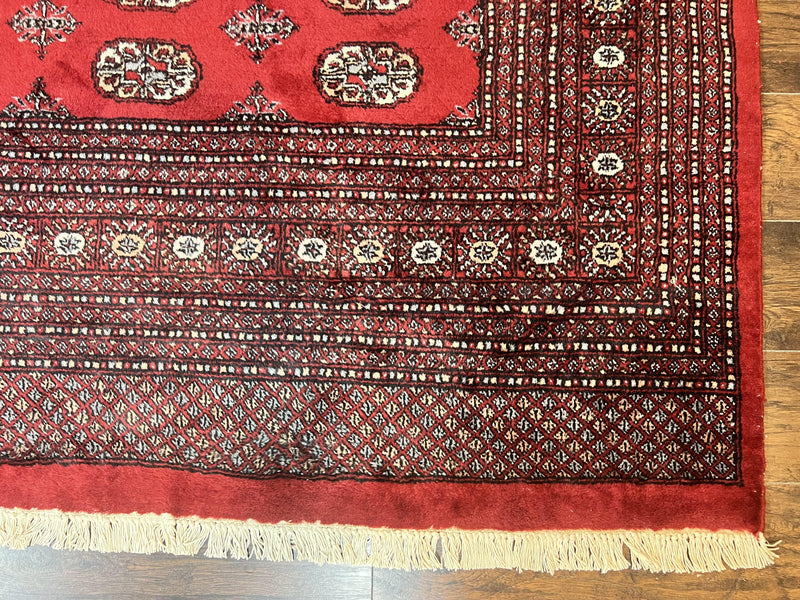 Turkoman Rug 8 x 11.6, Red Bokhara Pakistani Carpet, Wool Handmade Vintage Rug by Jewel Rugs