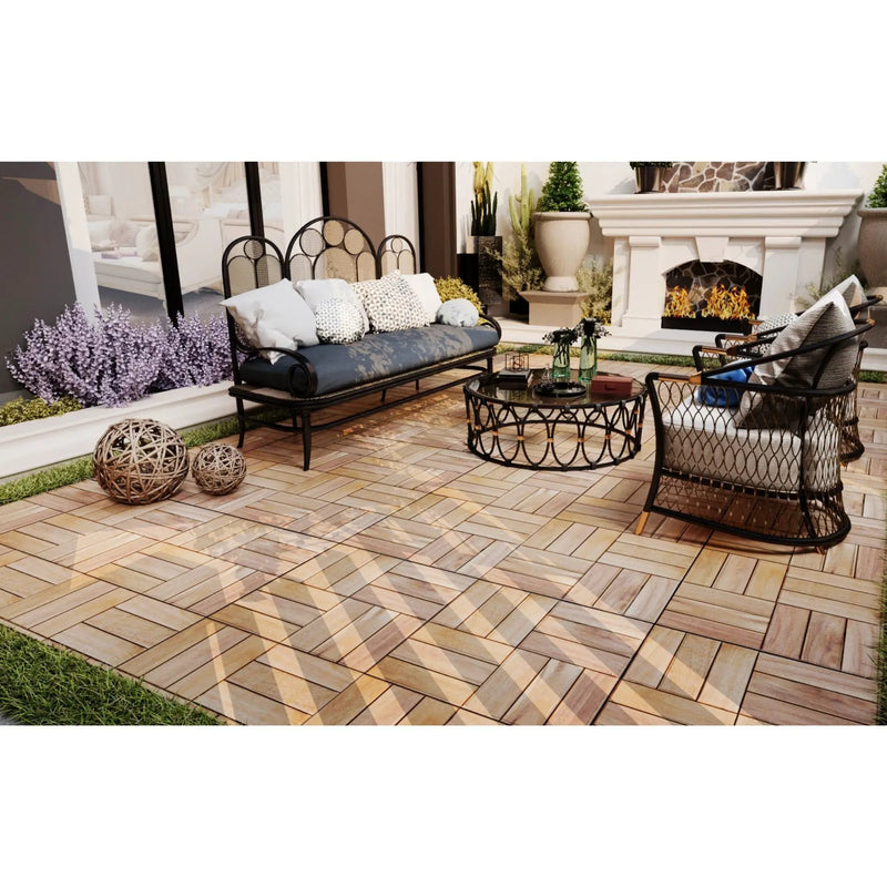 Interlocking Deck Tiles Checker Pattern, Square Acacia Hardwood Outdoor Flooring For Patio, Bancony, Pool Side by HouseOfZazla