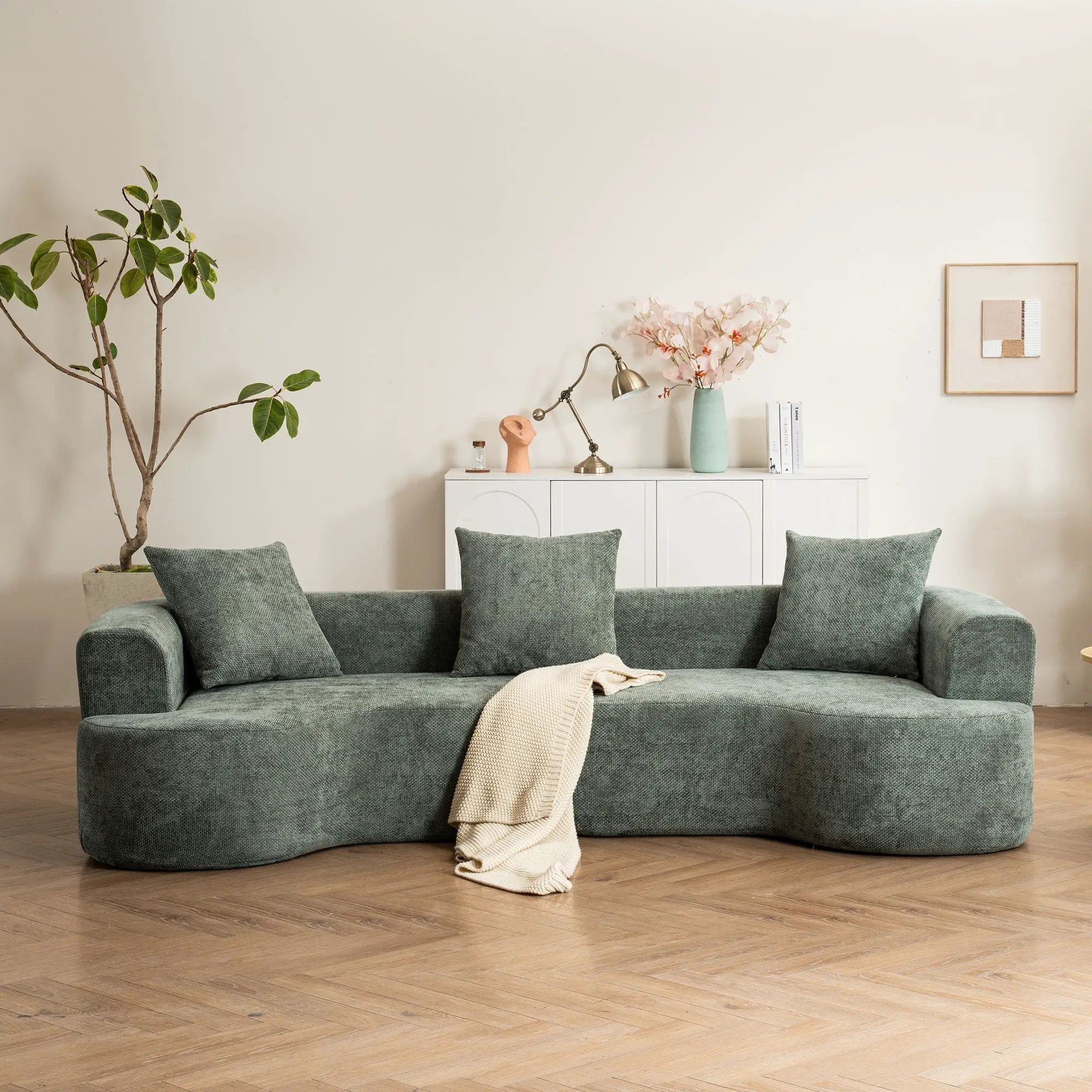 Modern Style Ultra Smooth Curved Sofa With 3 Pillows by HouseOfZazla