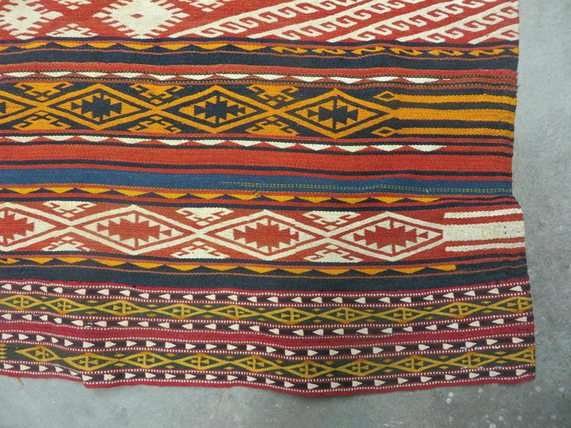 6' X 10' Antique 1930 Turkish Jajim Kilim Handmade Flat Weave Wool Rug Veg Dye by Jewel Rugs
