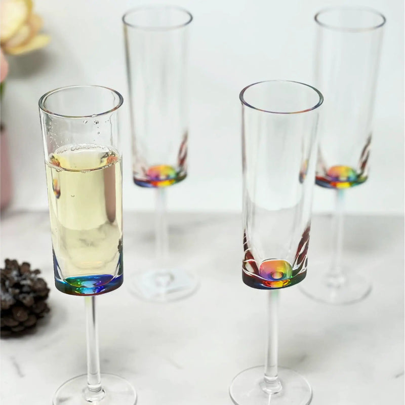Halo - Oval Unbreakable Plastic Champagne Flutes Acrylic Wedding Glasses, 4Oz Capacity (Set of 4) - Clear by HouseOfZazla
