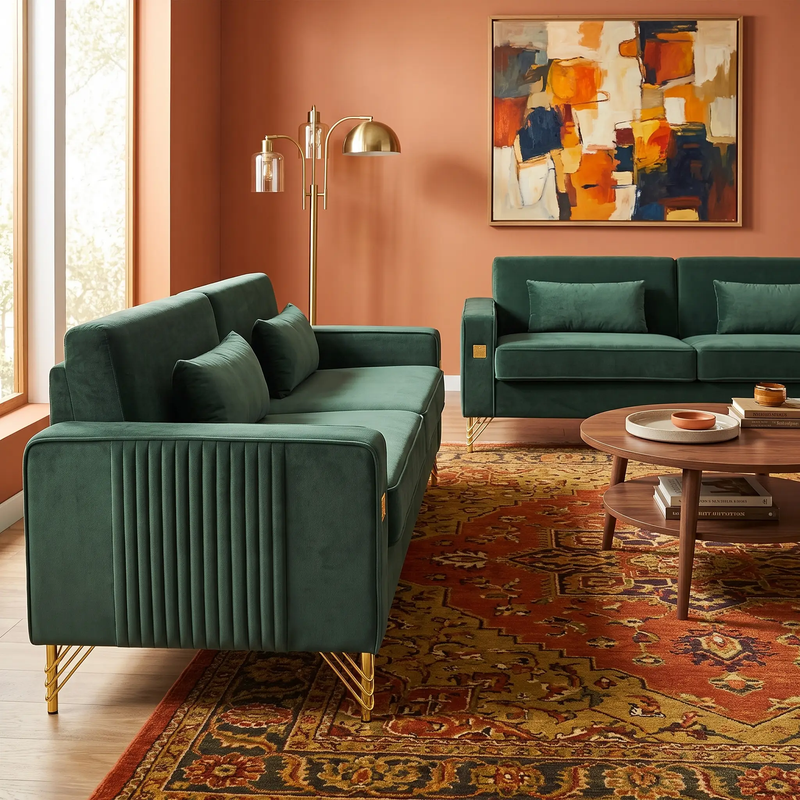Emerald Green Velvet 2-Piece Sofa Set by HouseOfZazla