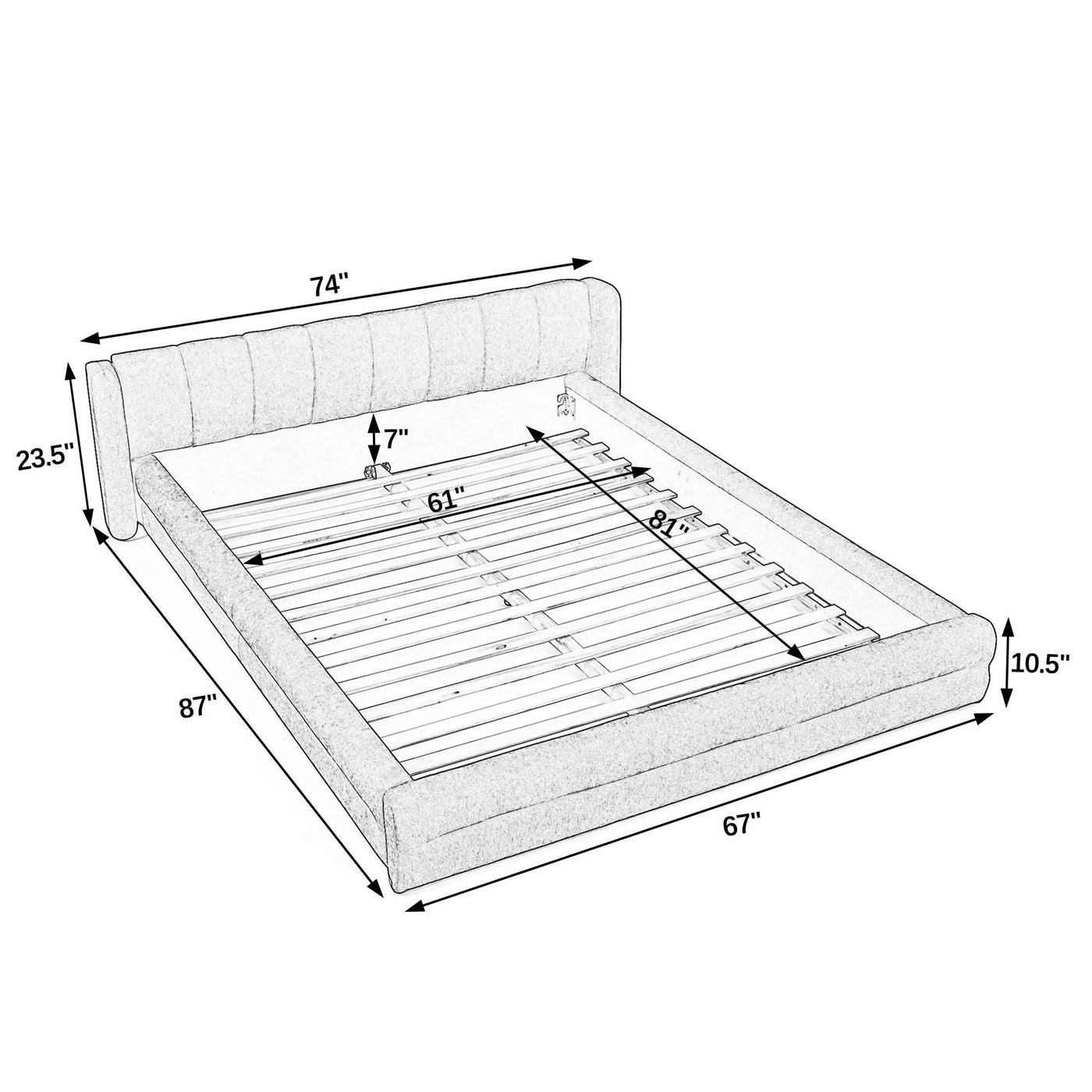 Modern Upholstered Bed Frame With Thick Fabric And Headboard by HouseOfZazla