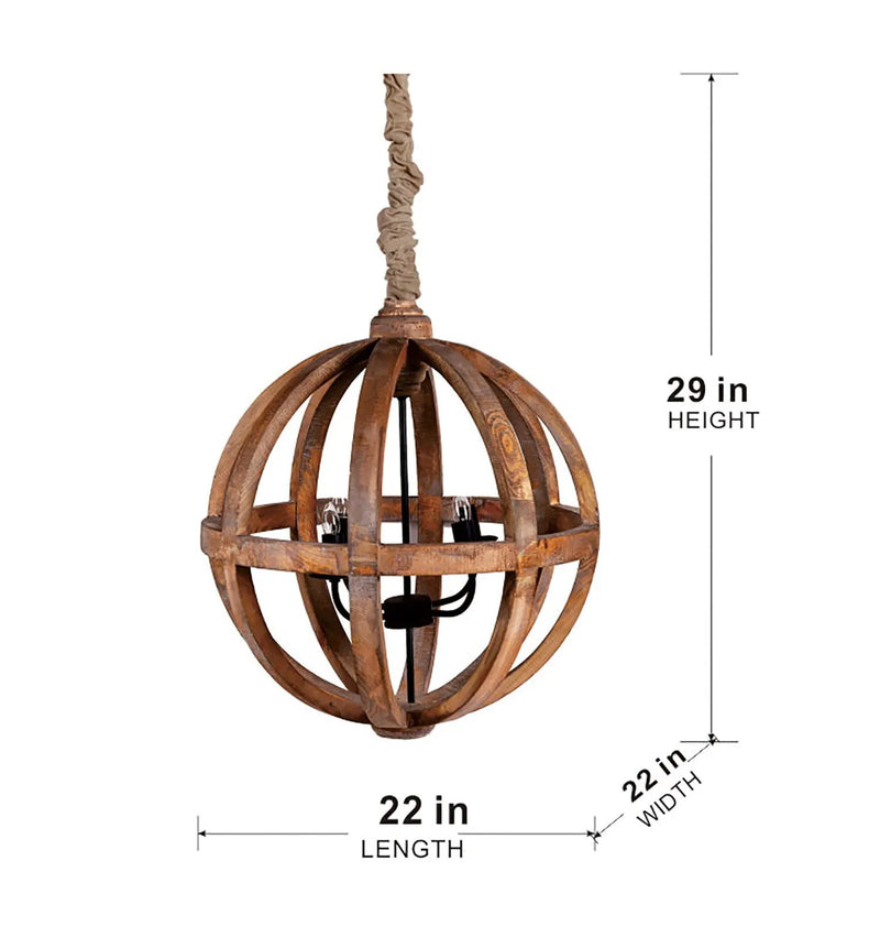 4 Light Wood Chandelier, Hanging Light Fixture With Adjustable Chain For Kitchen, Bulb Not Included - Brown by HouseOfZazla