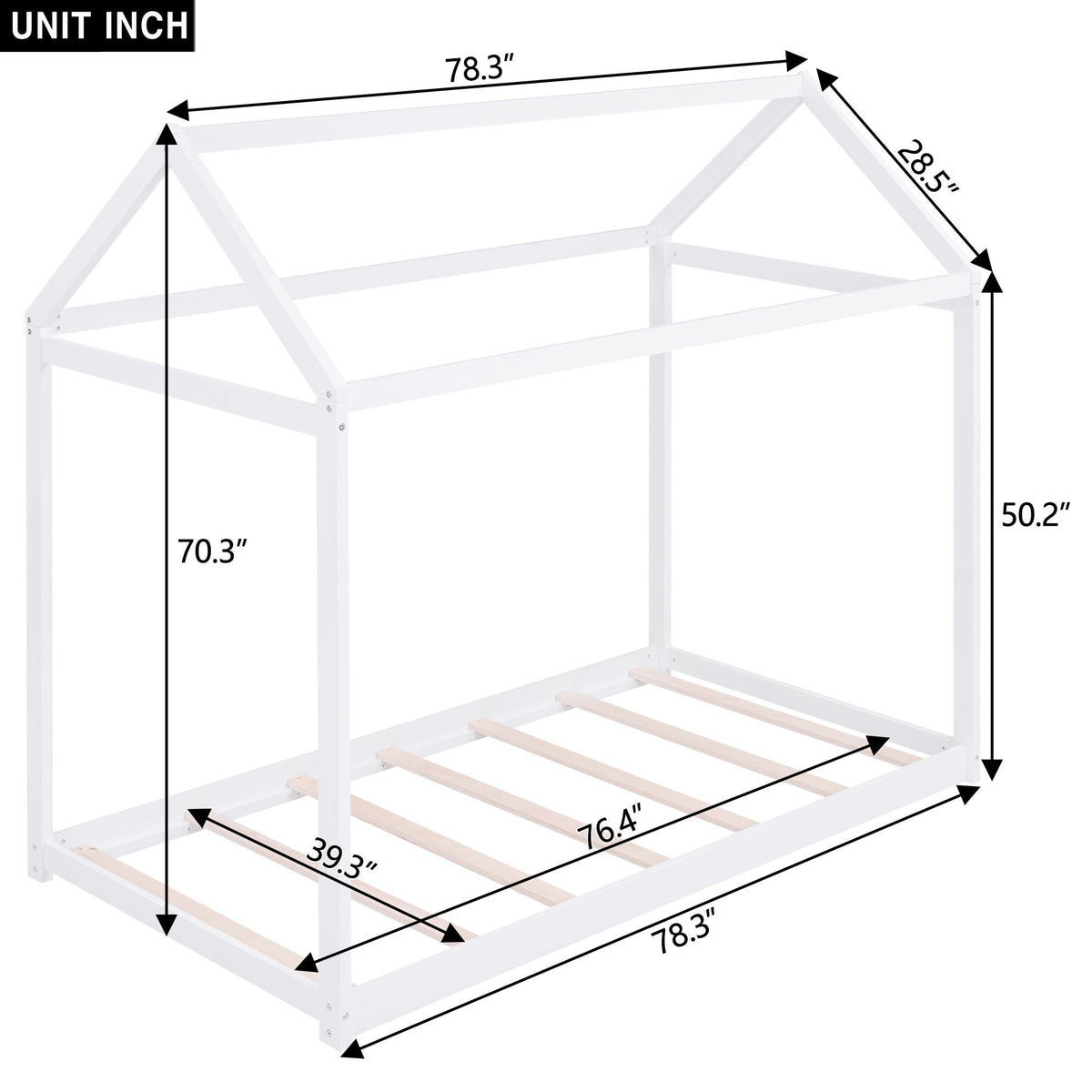 Wooden House Shaped Platform Bed with Low Profile - Twin Size, photo 24 of 27