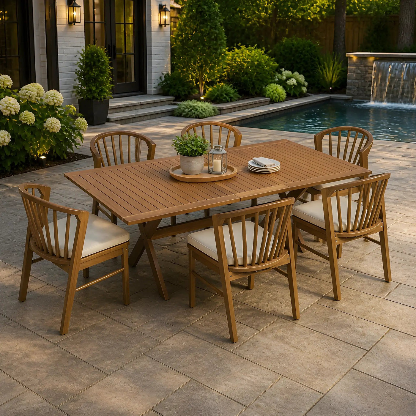 7 Pieces Acacia Wood Outdoor Dining Set by HouseOfZazla