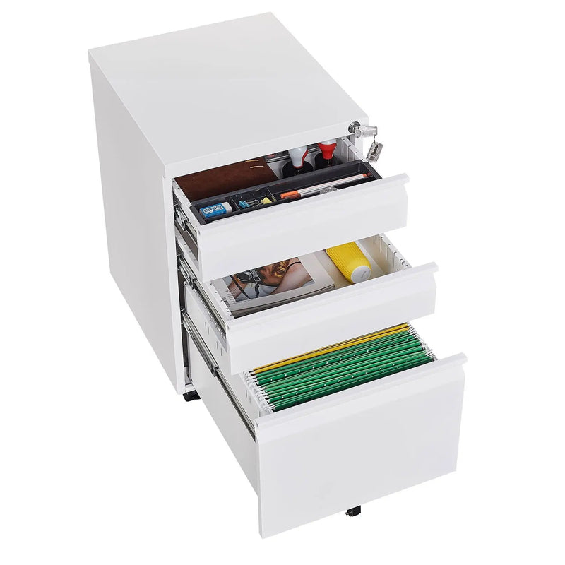 Contemporary 3 Drawer Mobile Filing Cabinet With Lock, Metal Office Storage For Legal / Letter Size by Unique Piece Furniture