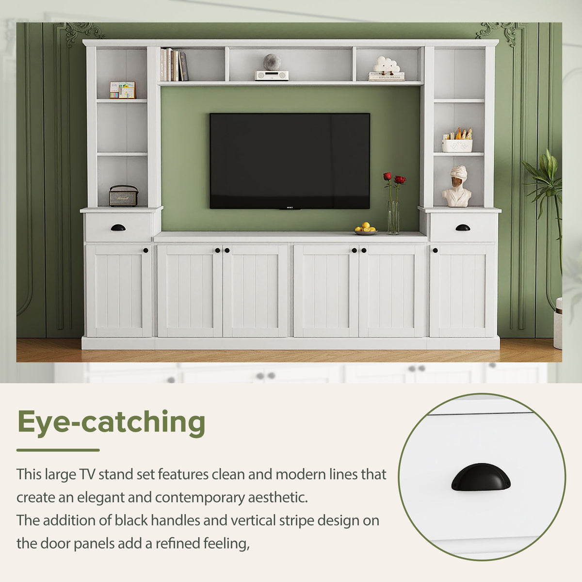 Minimalist Entertainment Wall Unit Set with Adjustable Bridge for TVs Up to 75" - White or Black, photo 19 of 33