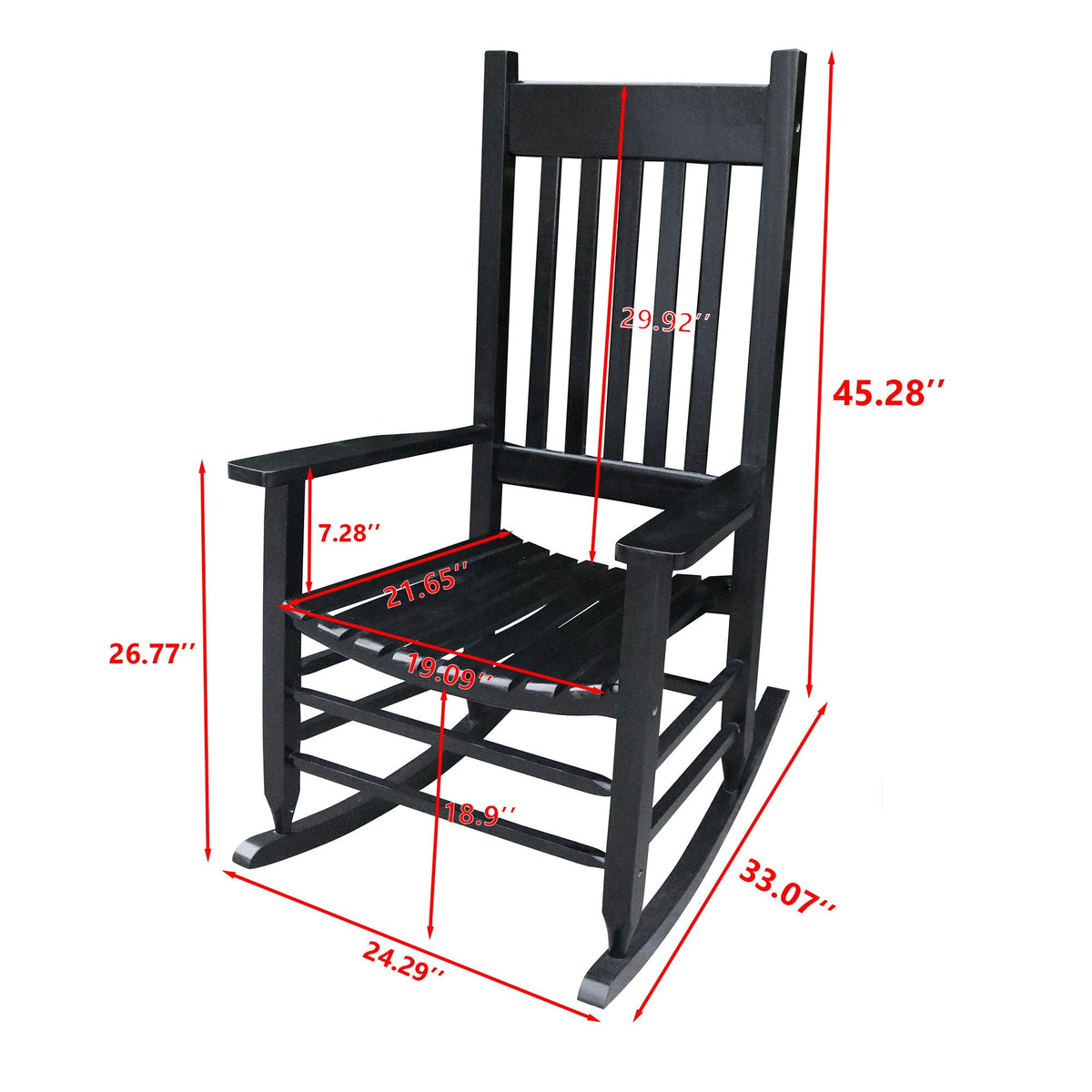Classic Wooden Porch Rocker Chair with Comfortable Design - White or Black, photo 7 of 8