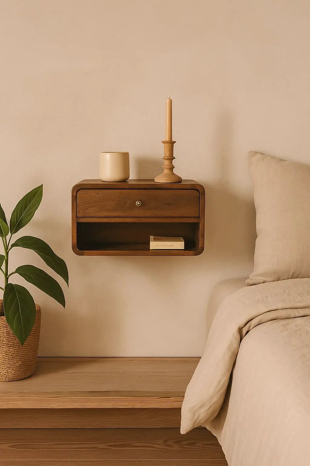 Solid Wood Curve Floating Nightstand by HouseOfZazla