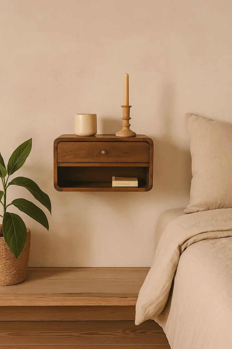 Solid Wood Curve Floating Nightstand by HouseOfZazla