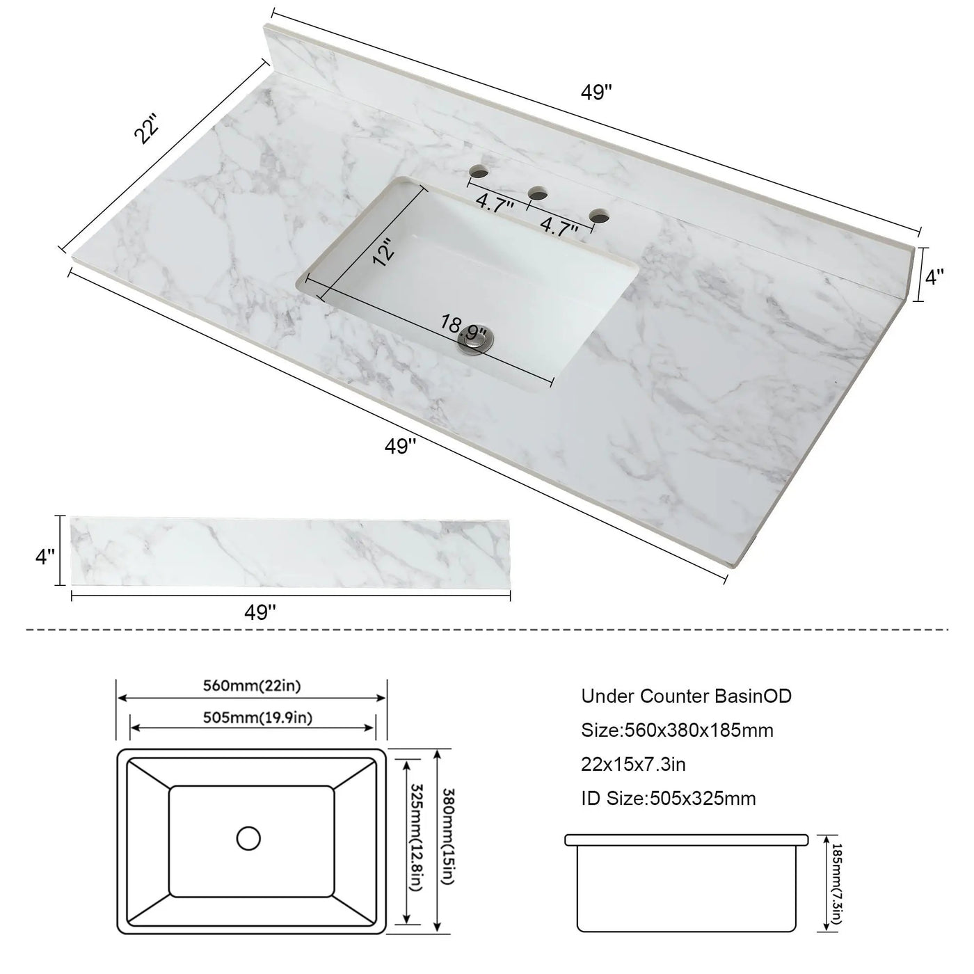 Elegant Sintered Stone Bathroom Vanity Top With Rectangular Undermount Ceramic Sink by HouseOfZazla