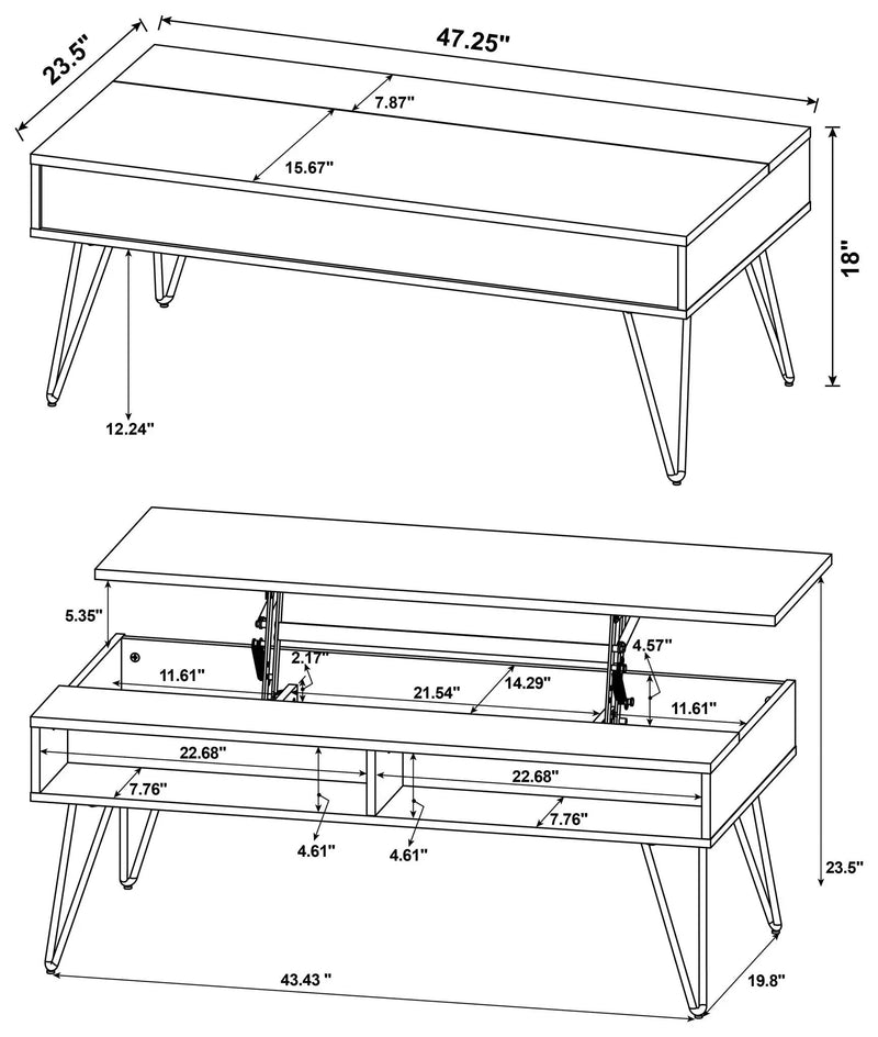 Fanning Engineered Wood Lift Top Coffee Table Golden Oak by Unique Piece Furniture