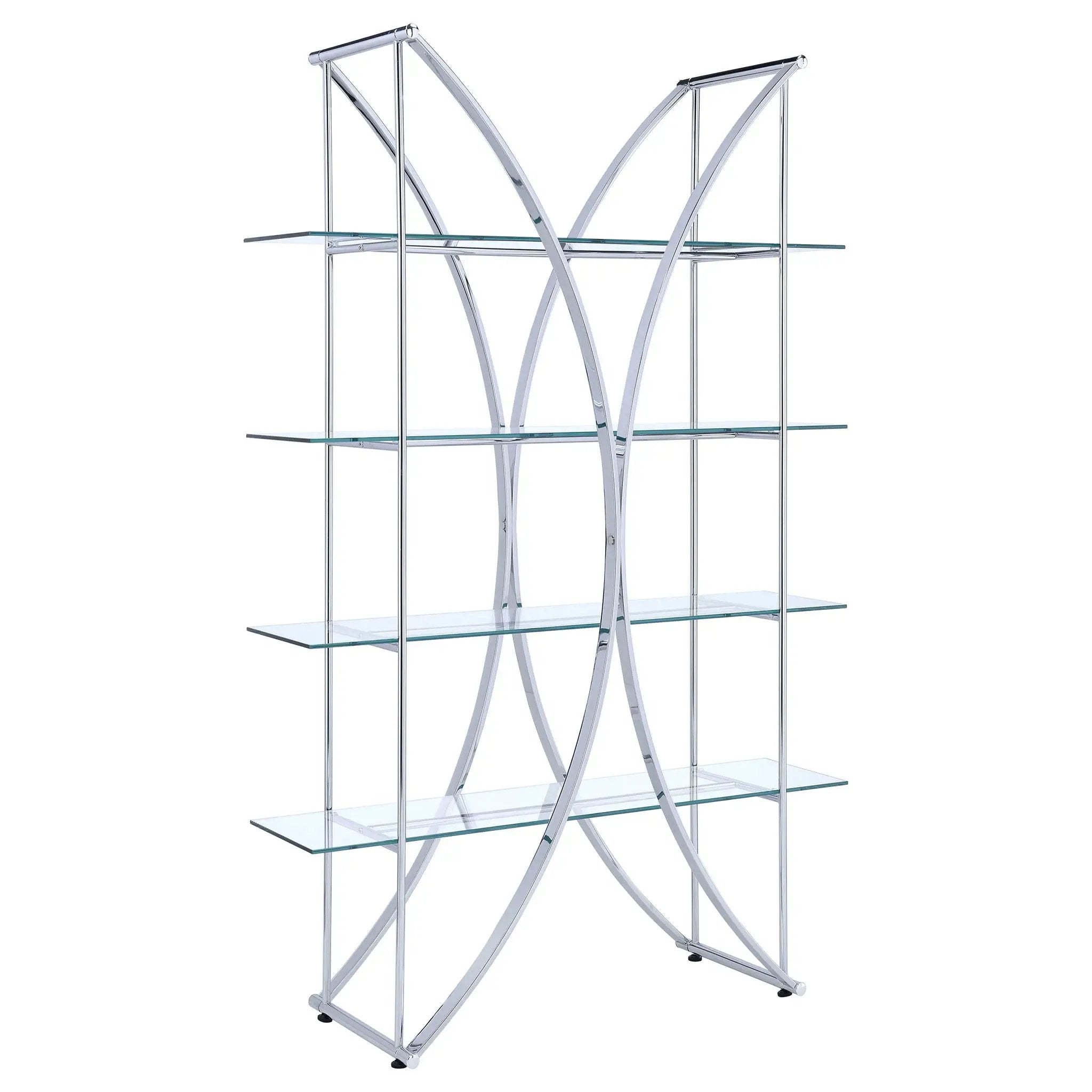Larson 73-inch 4-shelf Glass Bookshelf Chrome by Unique Piece Furniture
