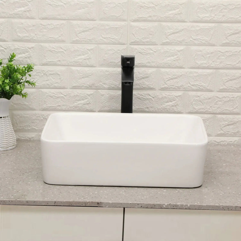 19" 5" Bathroom Sink Combo Rectangular Vessel Vanity Set With Faucet Drop In Ready Ceramic Basin - White / Black by HouseOfZazla