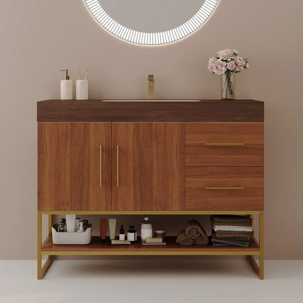 36" Modern Free-Standing Bathroom Vanity with Seamless Ceramic Sink