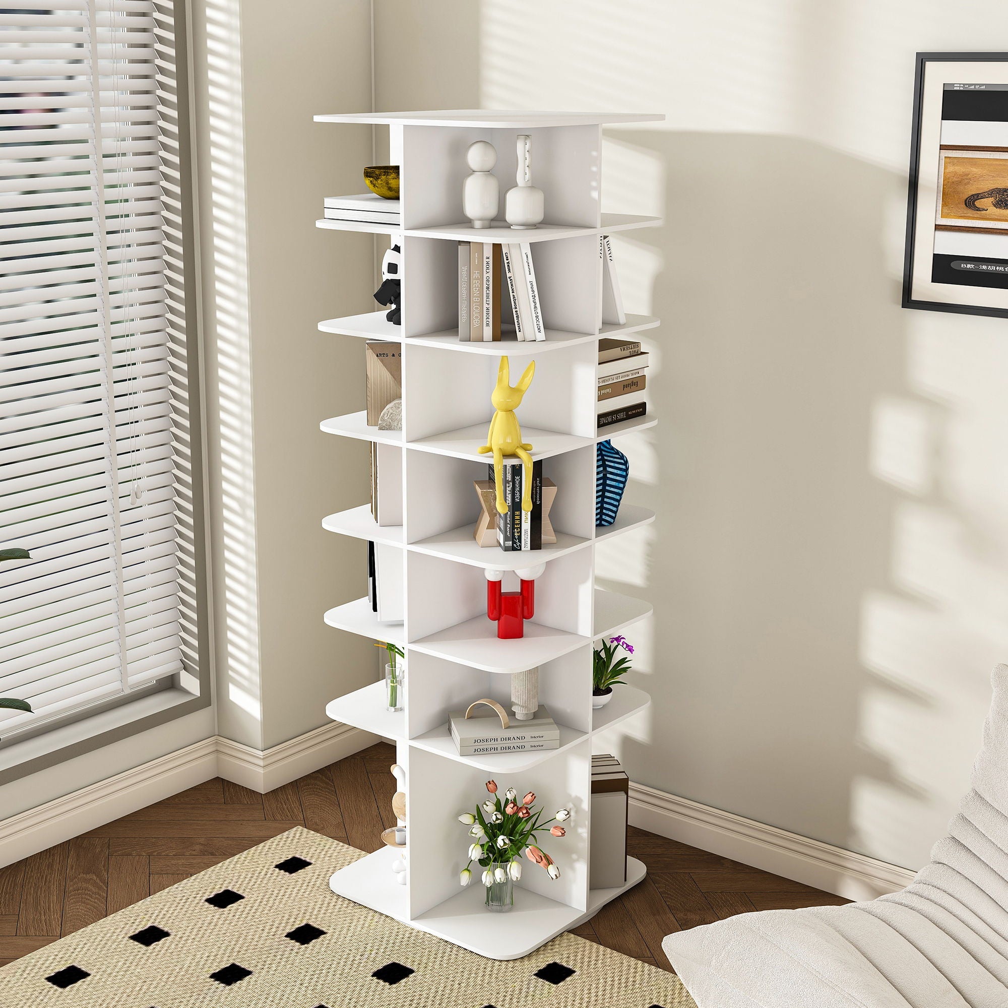 7 Tier Square Rotating Shoe Rack Tower With 360° Spinning Organizer - White by HouseOfZazla