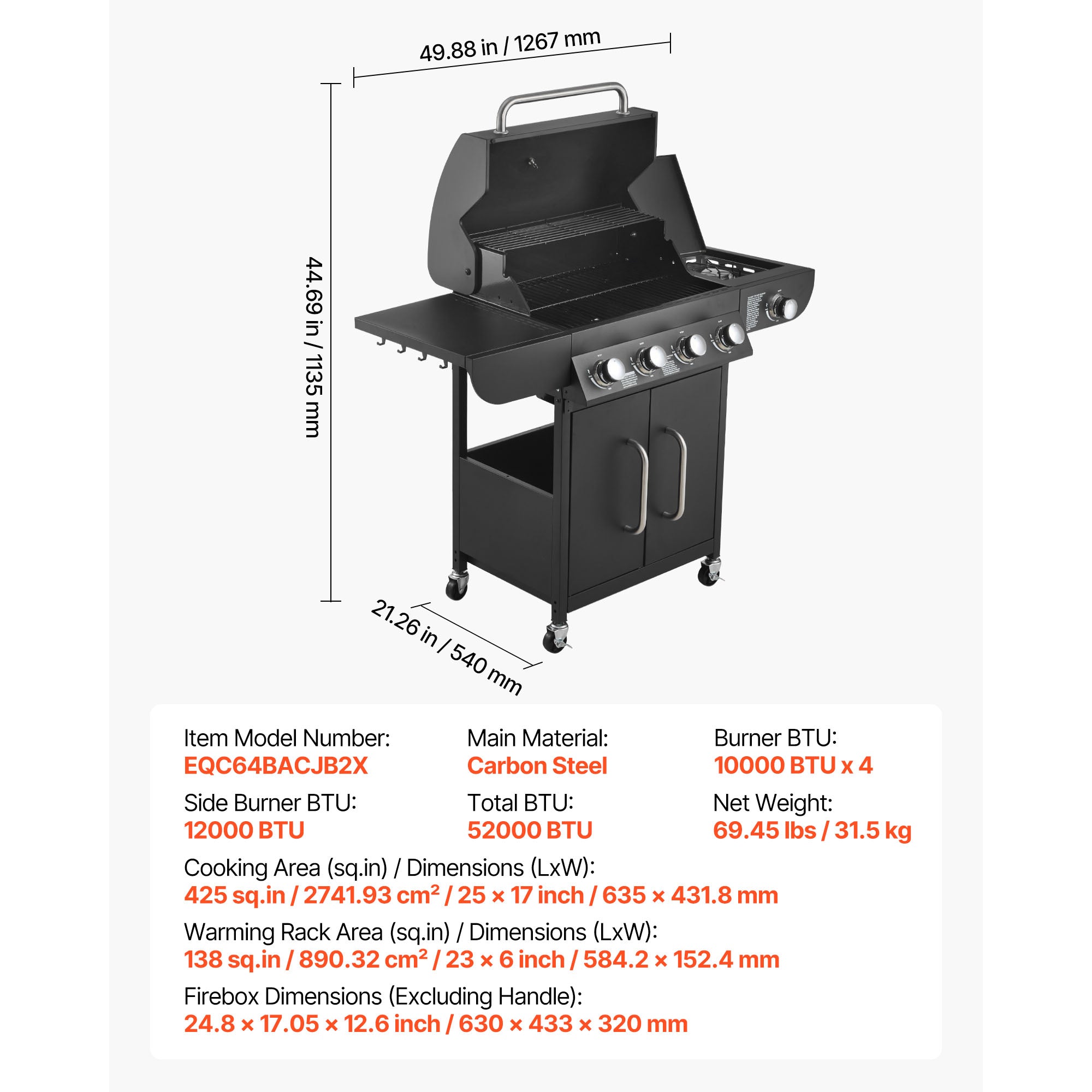 Gas Grill, 4 Burner Propane Gas Grill with Side Burner by HouseOfZazla
