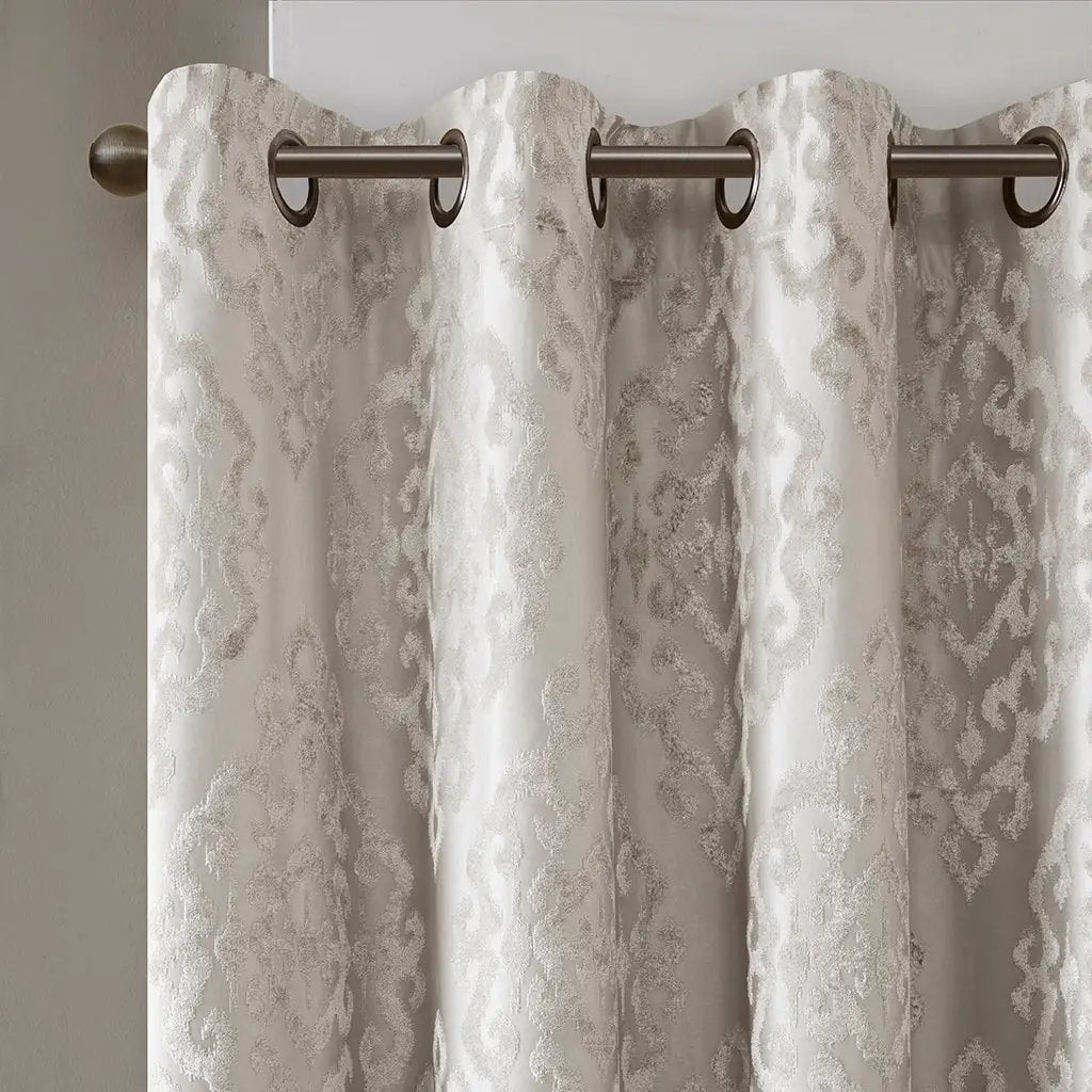 Knitted Jacquard Damask Total Blackout Grommet Top Curtain Panel by HouseOfZazla