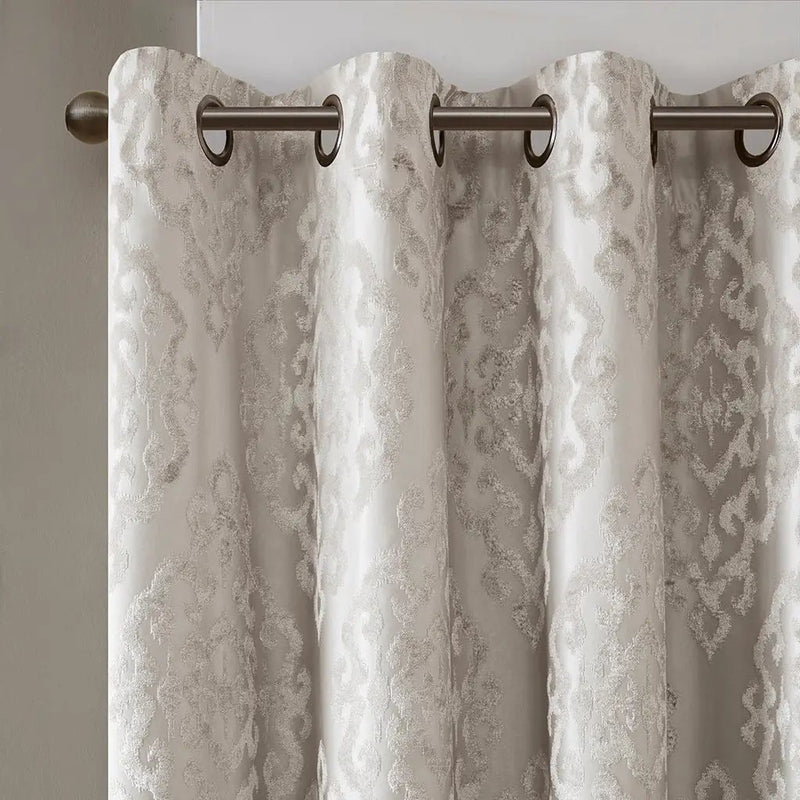 Knitted Jacquard Damask Total Blackout Grommet Top Curtain Panel by HouseOfZazla