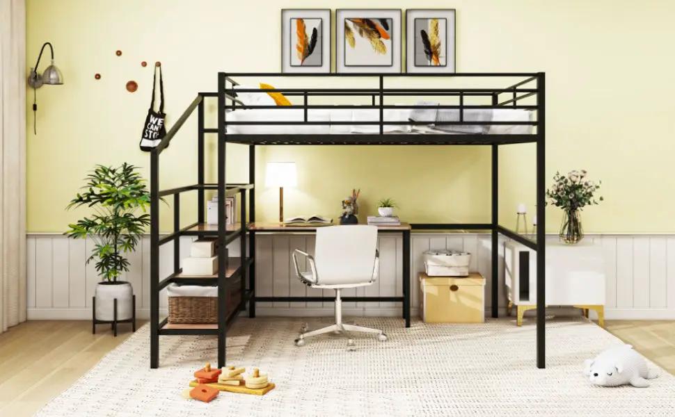 Loft Bed With Desk And Lateral Storage Ladder by HouseOfZazla