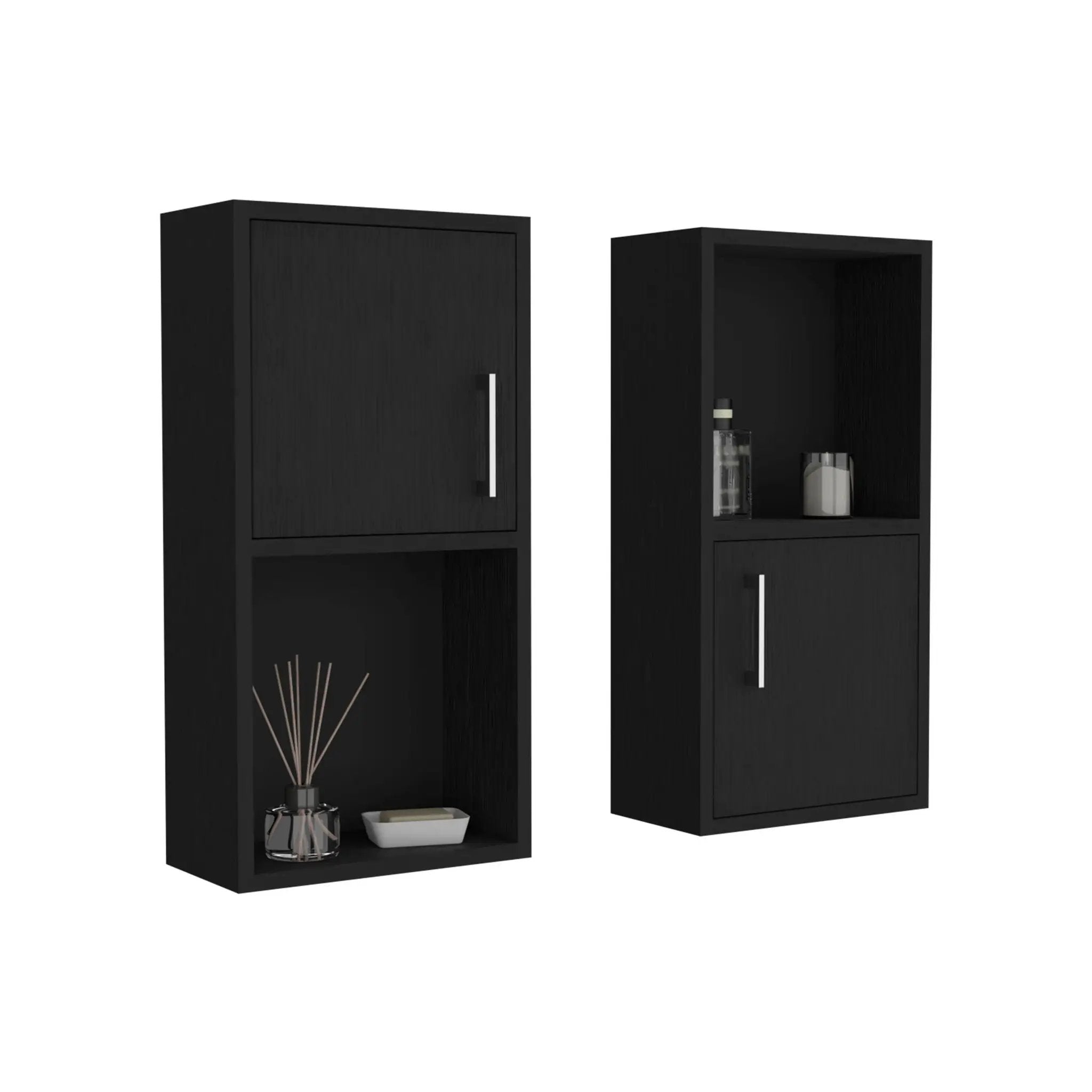 Wall Mounted Bathroom Medicine Cabinet Eak Two Doors, Two Shelves - Black by Unique Piece Furniture